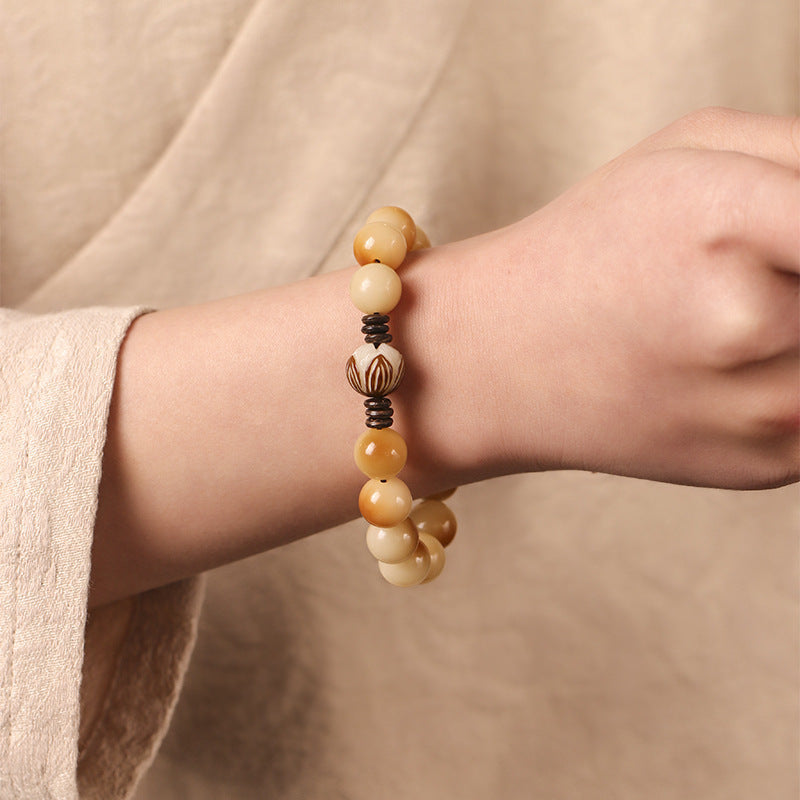 Genuine Natural White Jade Bodhi Bracelet - Calming Prayer Beads, Vintage Forest Style, Unisex