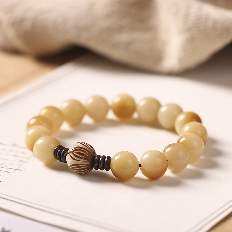 Genuine Natural White Jade Bodhi Bracelet - Calming Prayer Beads, Vintage Forest Style, Unisex