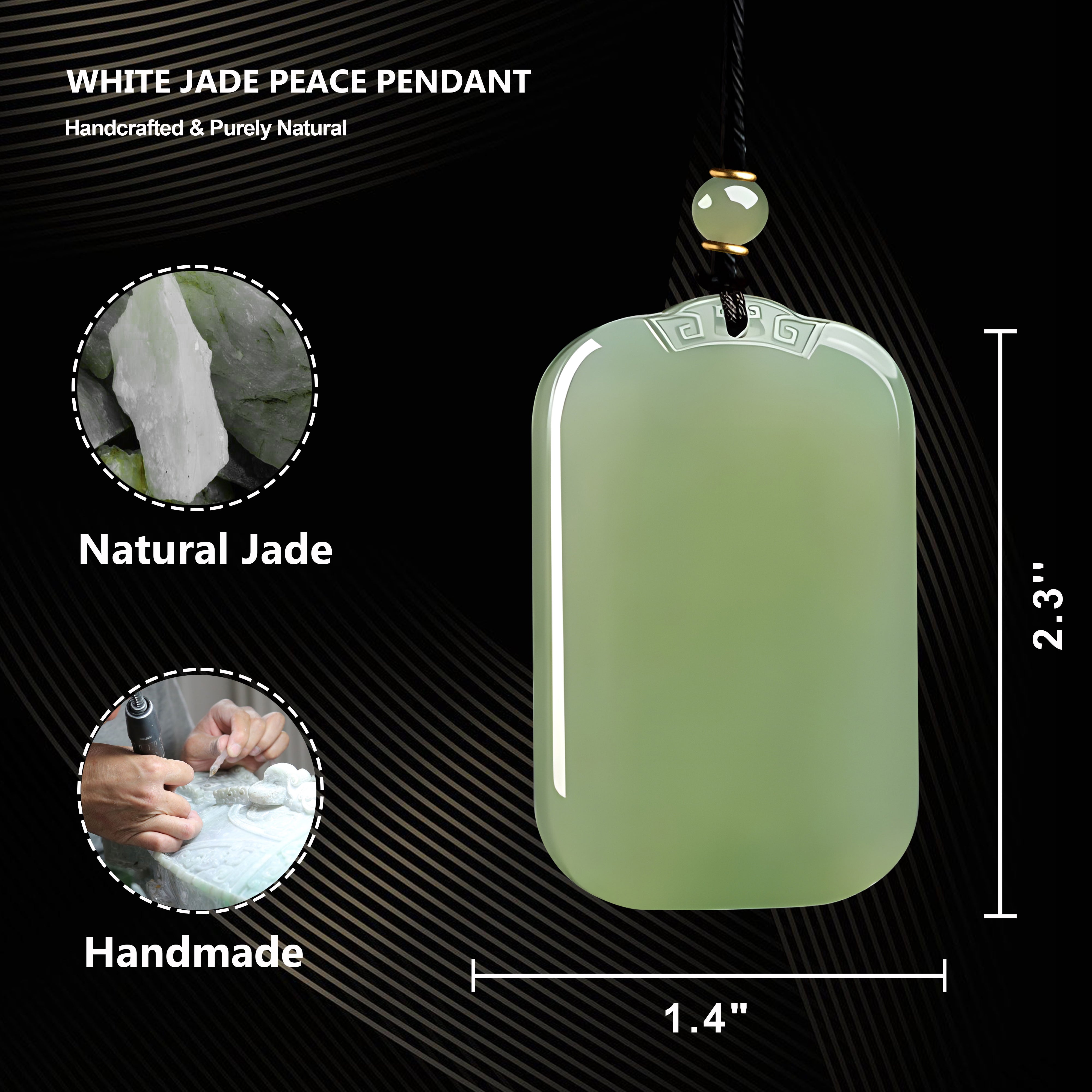 Elegant White Jade Peace Amulet: Traditional Daoist Symbol of Serenity