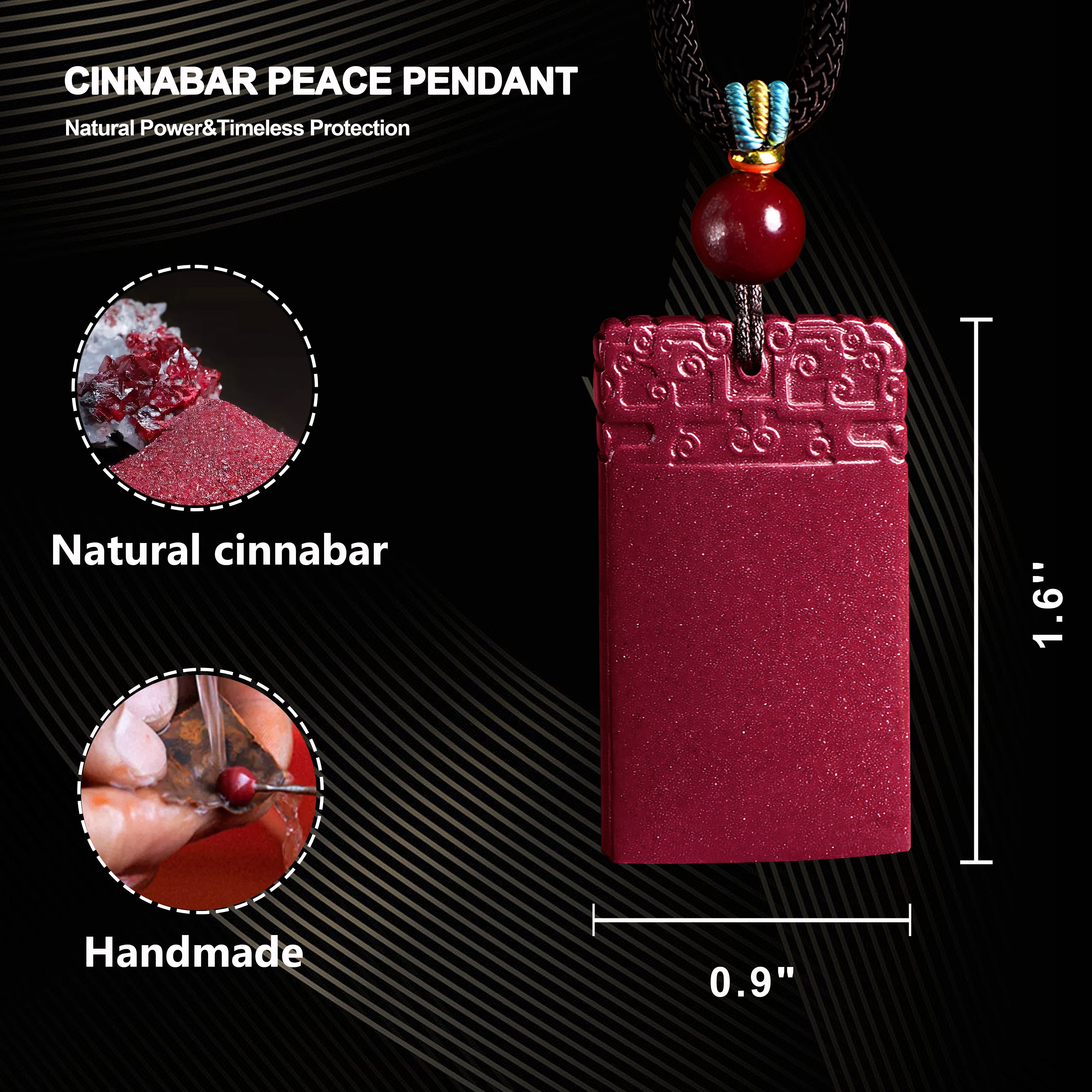 Elegant Cinnabar Peace Amulet: Traditional Daoist Symbol of Serenity