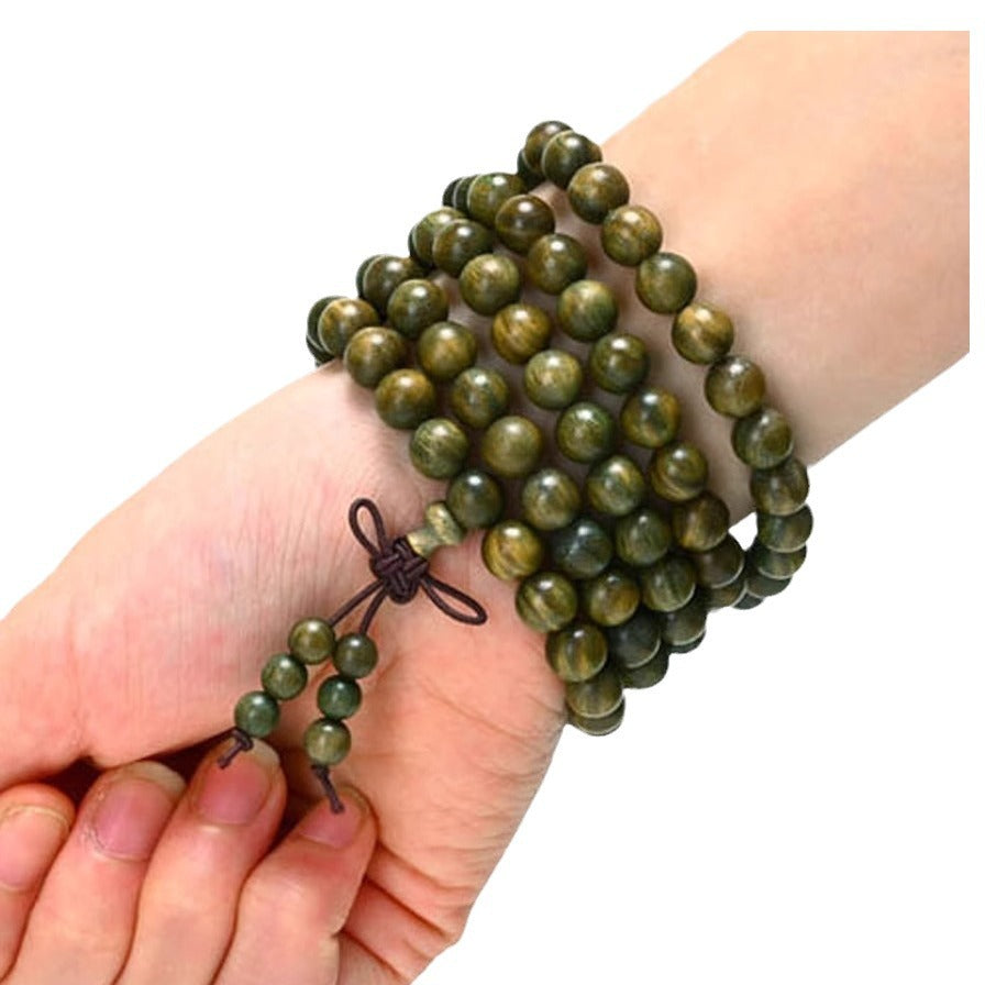 Fengshui Taoism Green Sandalwood Bracelet - Natural Calming Prayer Beads, Enhance Academic and Exam Luck, Positive Energy Attraction