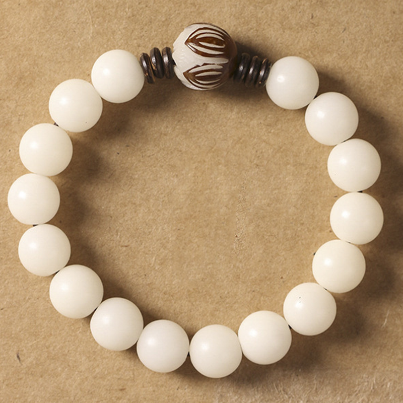 Genuine Natural White Jade Bodhi Bracelet - Calming Prayer Beads, Vintage Forest Style, Unisex